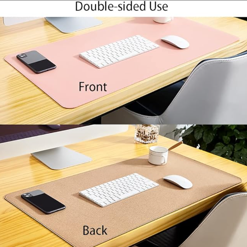Dual-Sided Natural Cork & PU Leather Office Desk Mat Pad